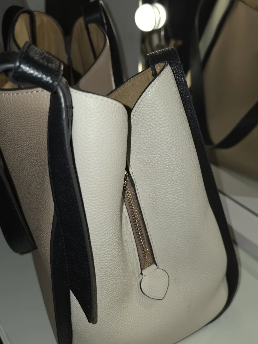 kate spade Taupe, Black and White Pebbled Leather Tote